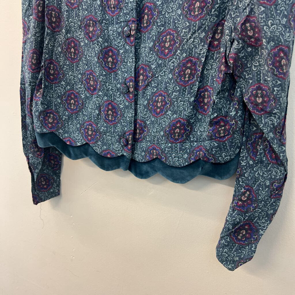 Vintage Karin Stevens Blue/ Multi Cropped Long Sleeve Top 8