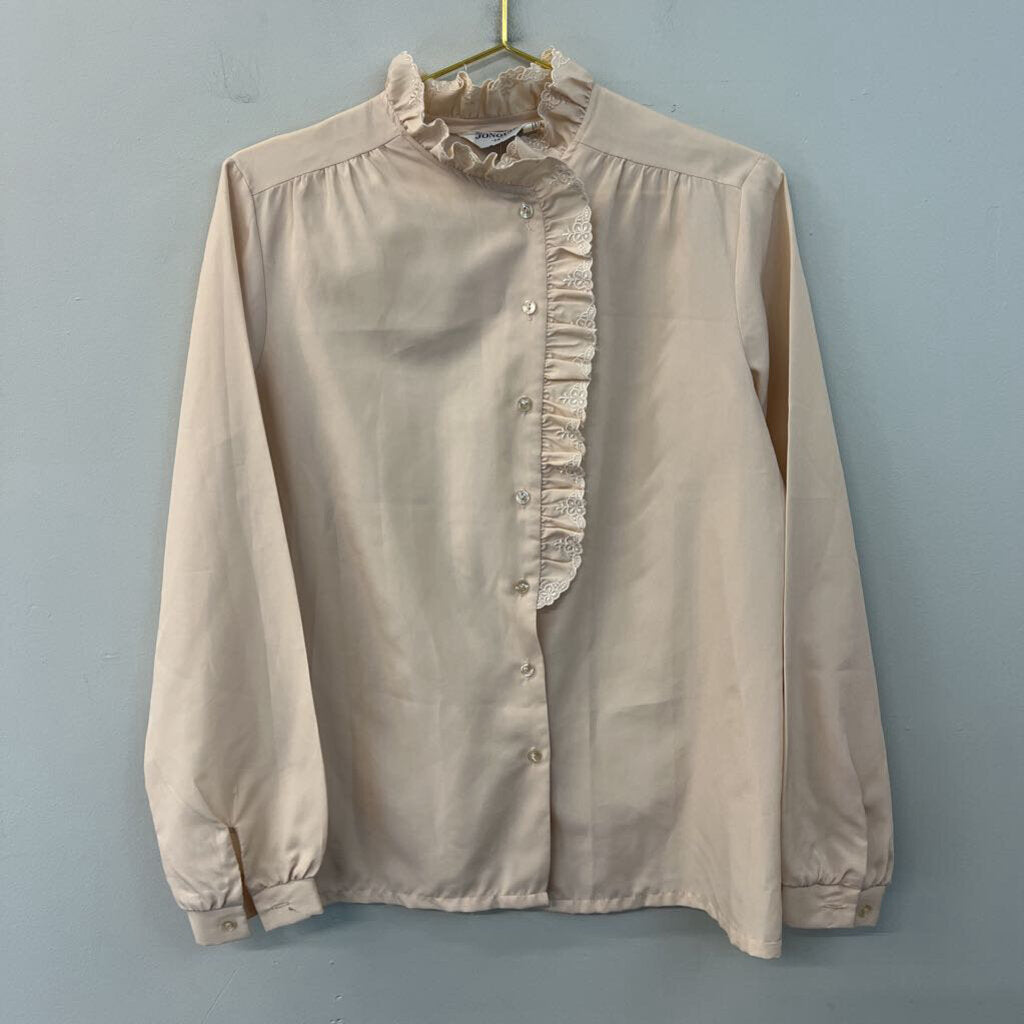 Vintage Jonquil Blush Lace Detail Long Sleeve Button Down Top 14