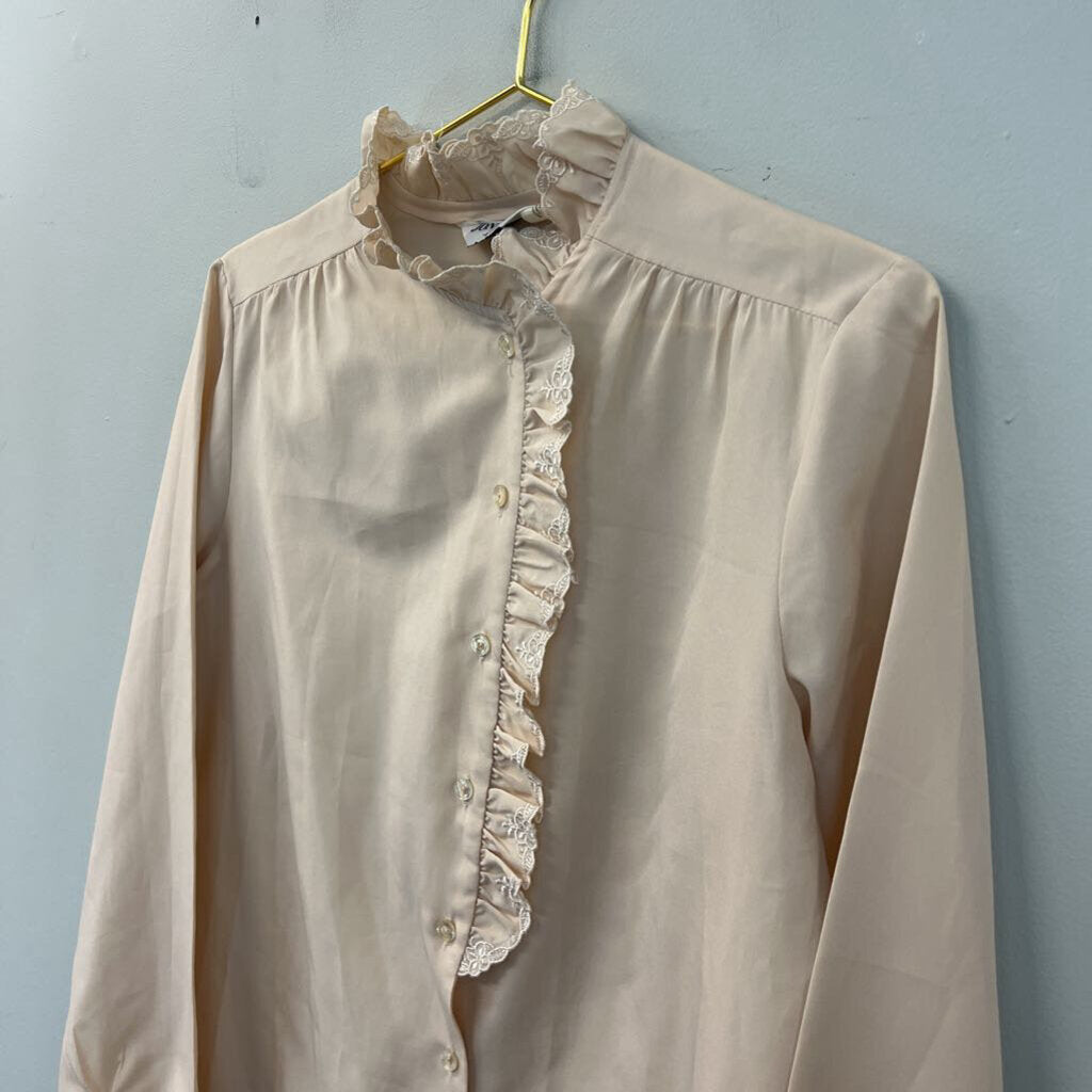 Vintage Jonquil Blush Lace Detail Long Sleeve Button Down Top 14
