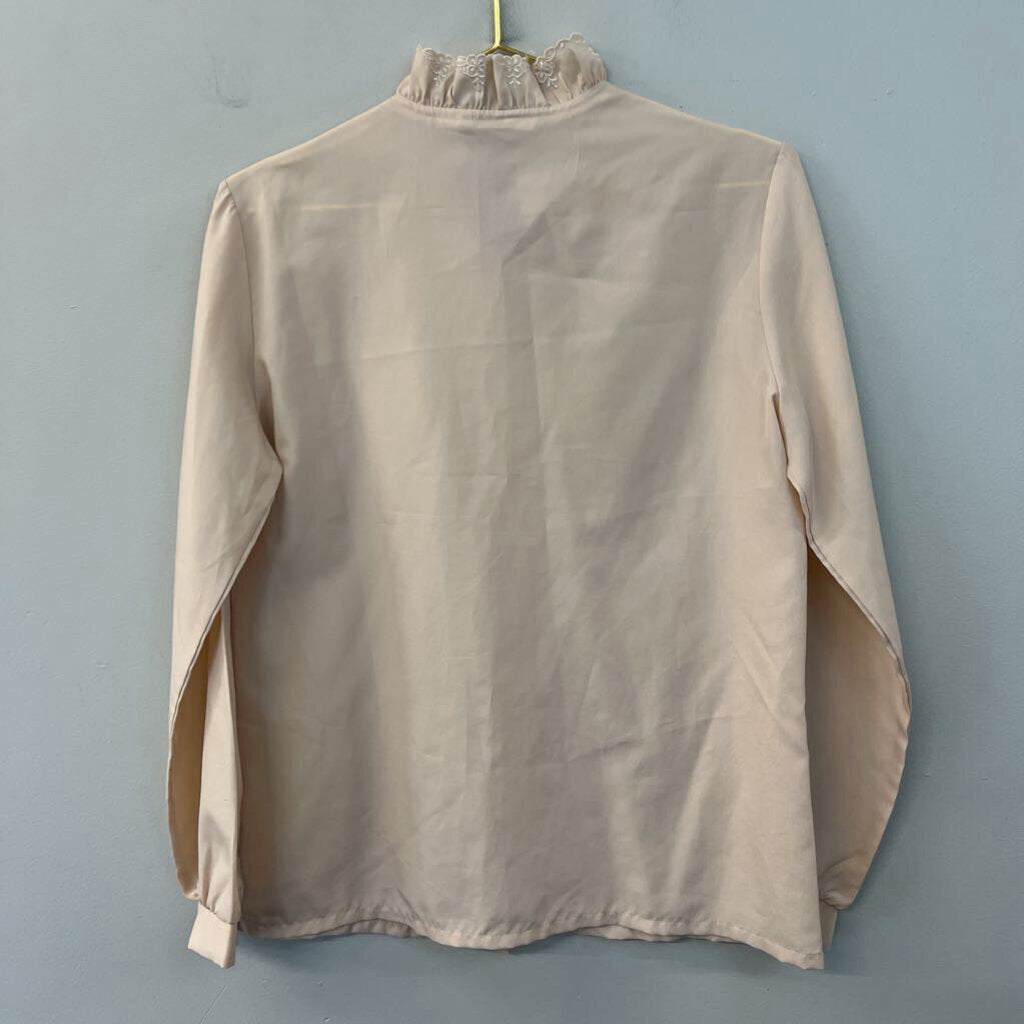 Vintage Jonquil Blush Lace Detail Long Sleeve Button Down Top 14