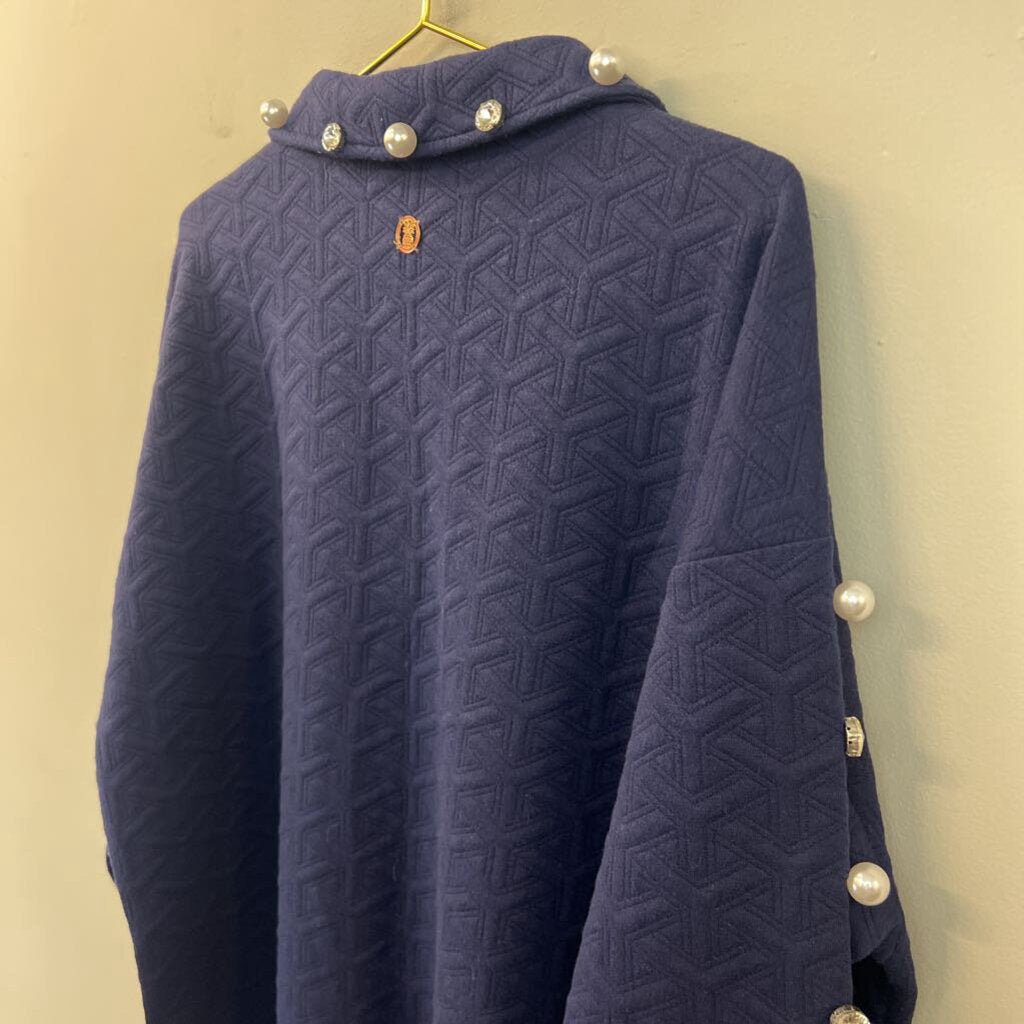 Simply Southern Navy Textured Pearl/ Rhinestone Embellished Long Sleeve Top Extra Large