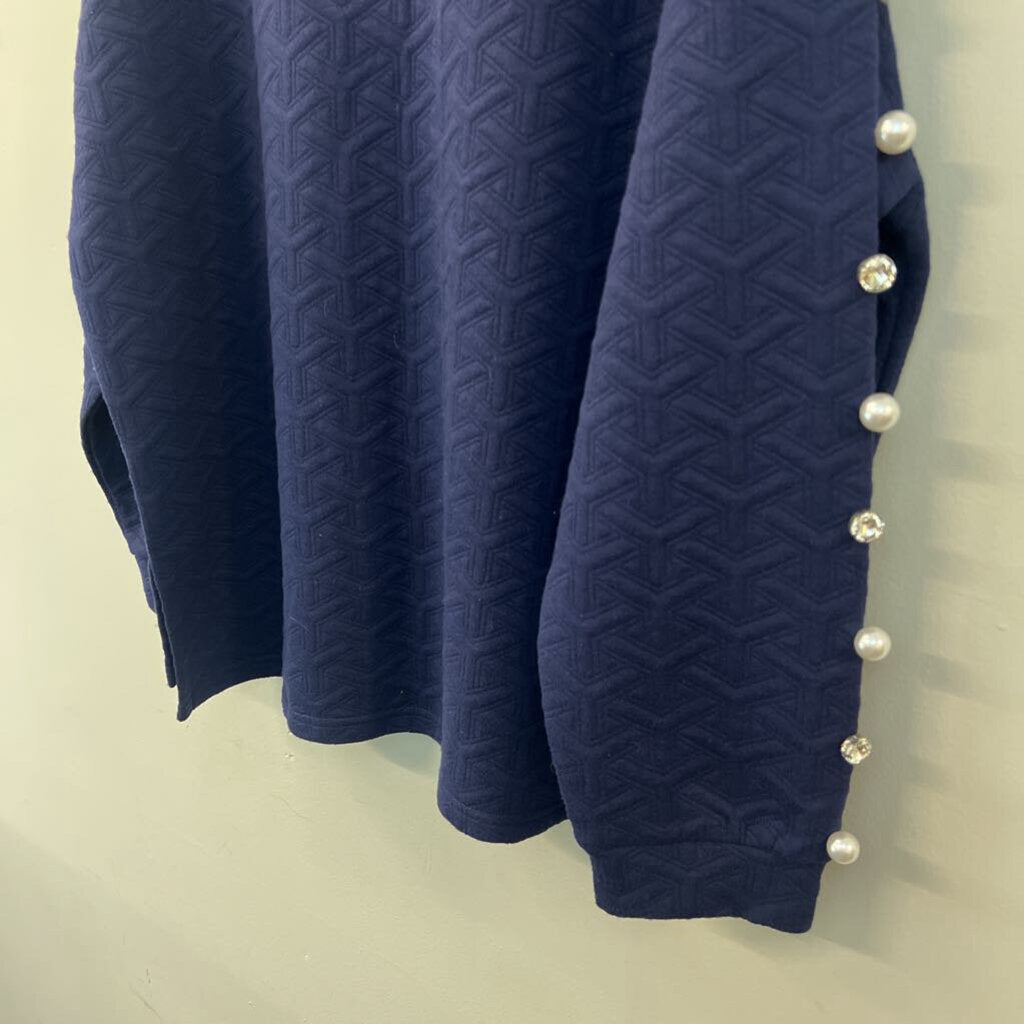 Simply Southern Navy Textured Pearl/ Rhinestone Embellished Long Sleeve Top Extra Large
