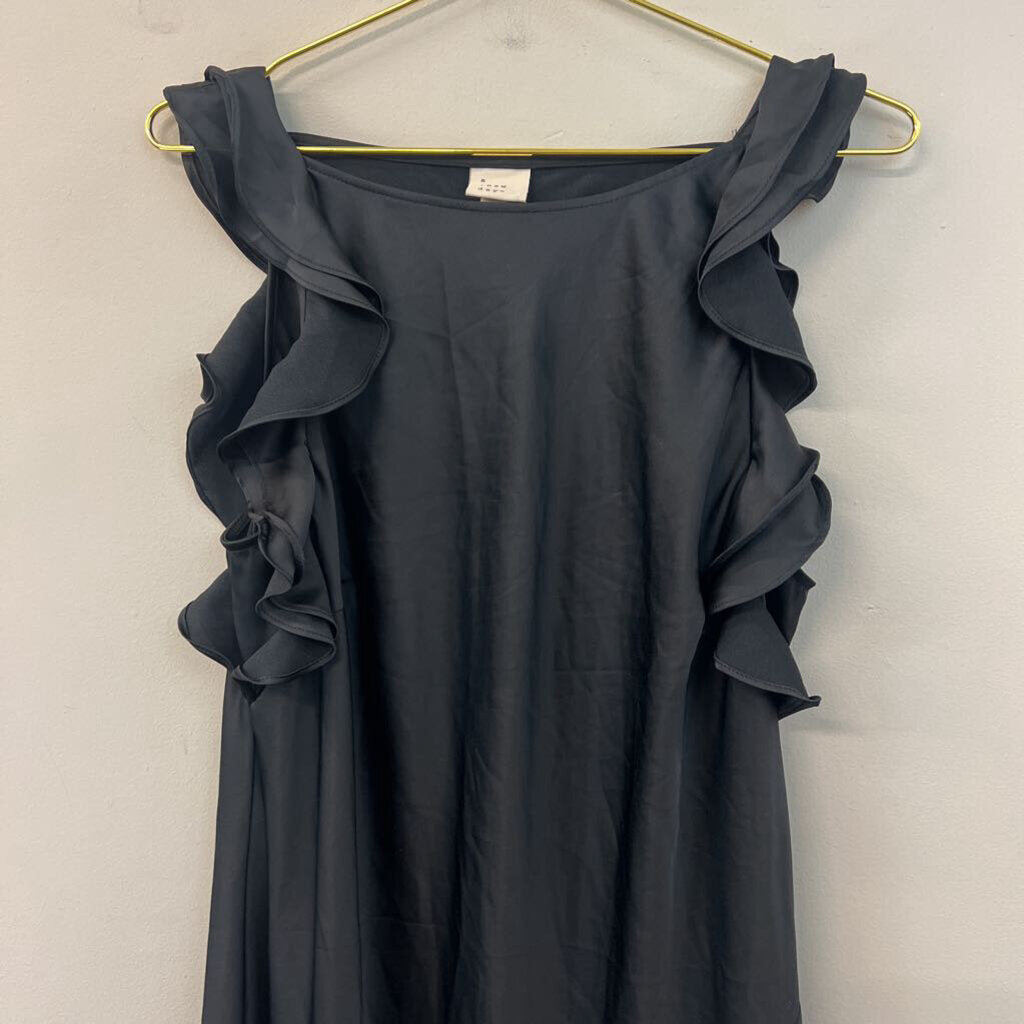 Black Silky Ruffle Sleeve Midi Dress Extra Large