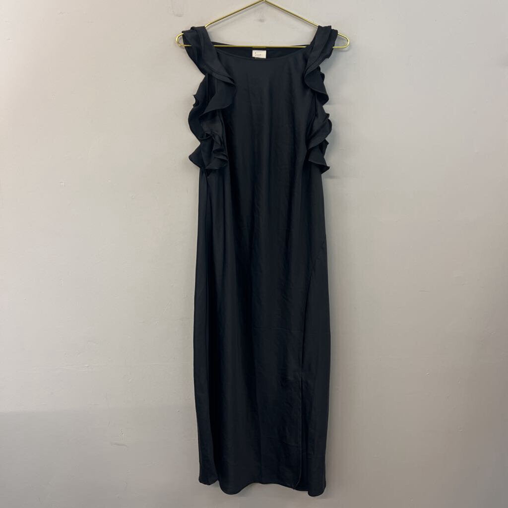 Black Silky Ruffle Sleeve Midi Dress Extra Large