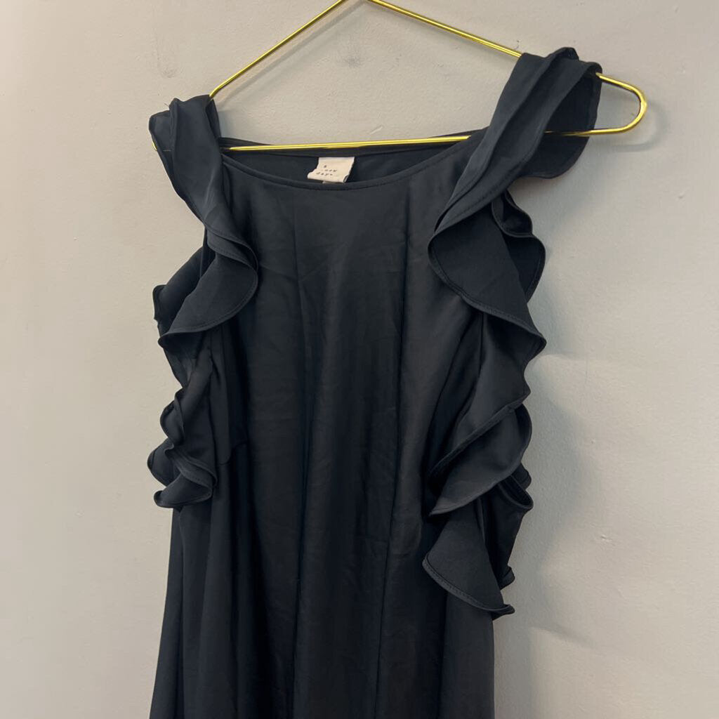 Black Silky Ruffle Sleeve Midi Dress Extra Large