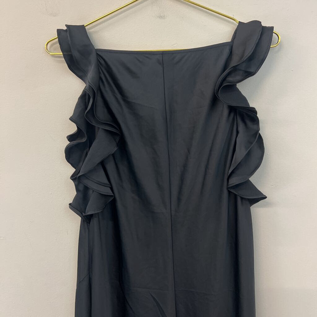 Black Silky Ruffle Sleeve Midi Dress Extra Large