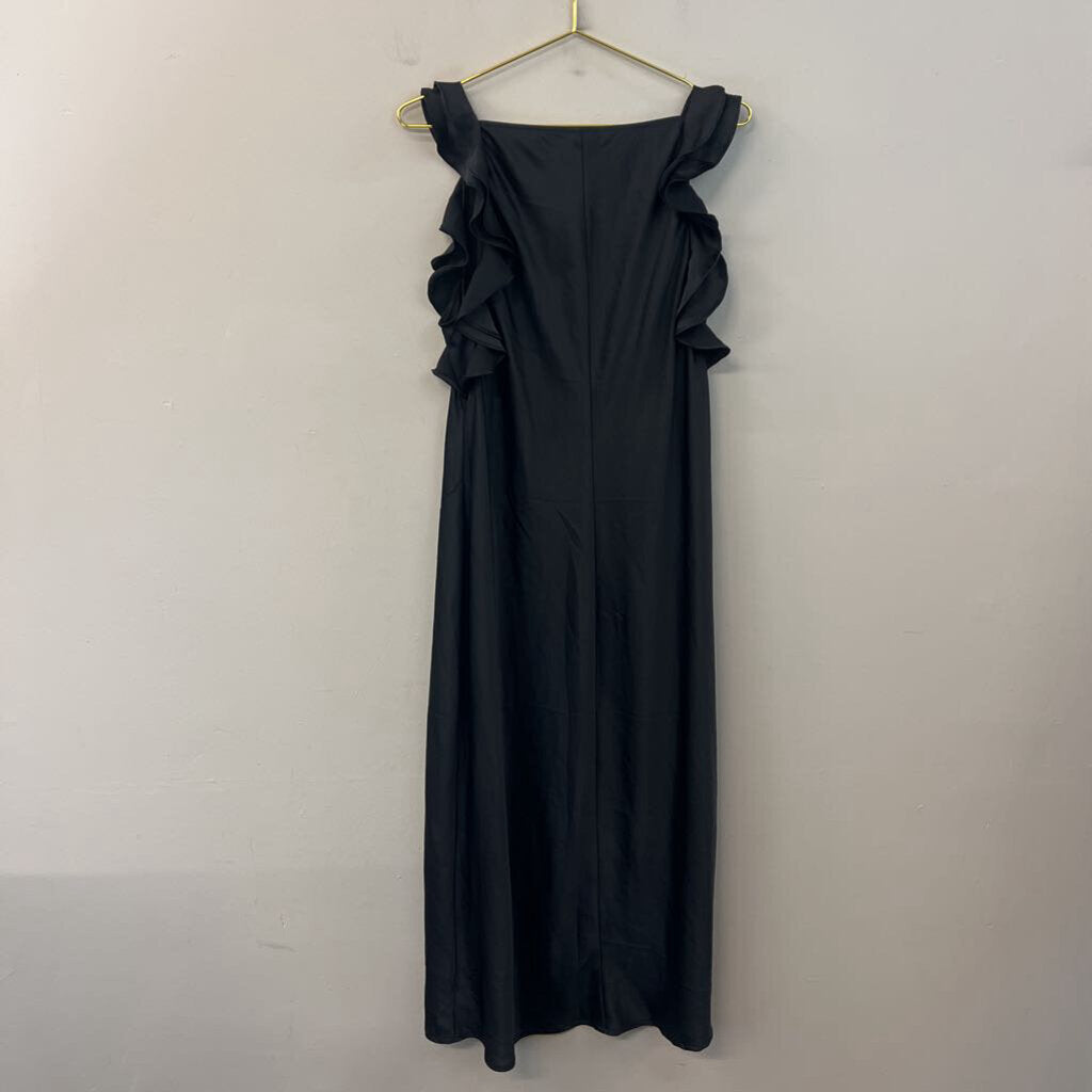 Black Silky Ruffle Sleeve Midi Dress Extra Large