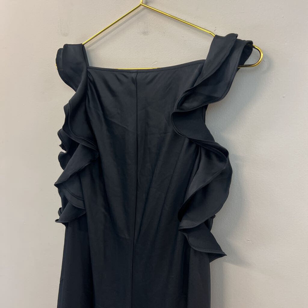 Black Silky Ruffle Sleeve Midi Dress Extra Large