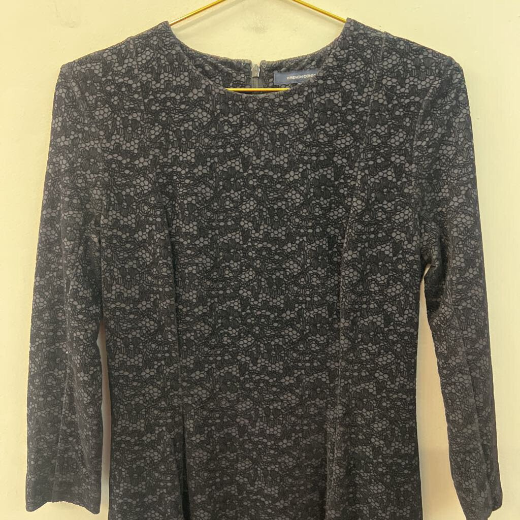 French Connection Black Velvet Lace Long Sleeve Dress 8