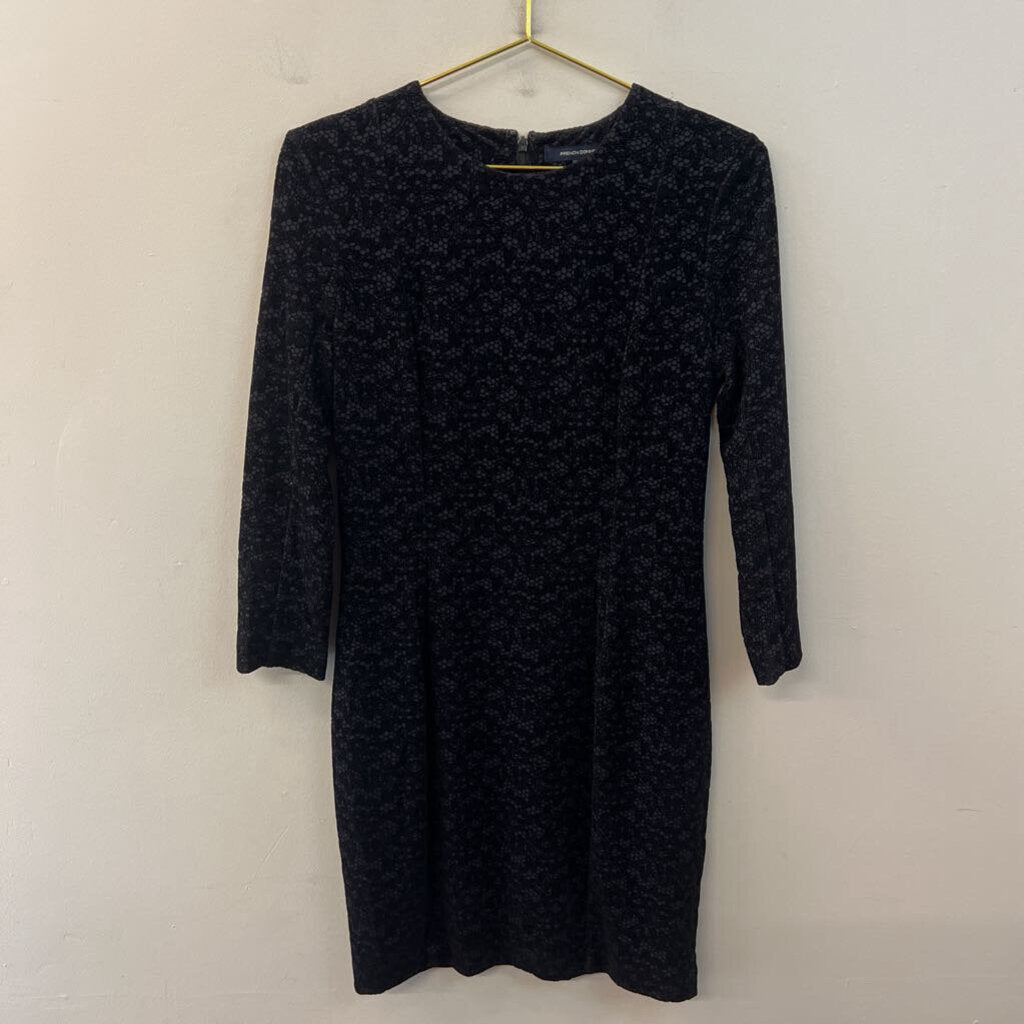 French Connection Black Velvet Lace Long Sleeve Dress 8