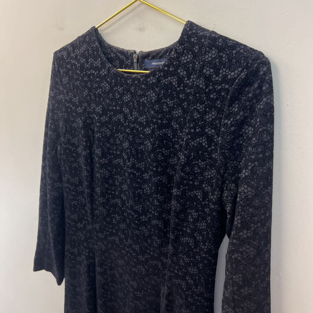 French Connection Black Velvet Lace Long Sleeve Dress 8