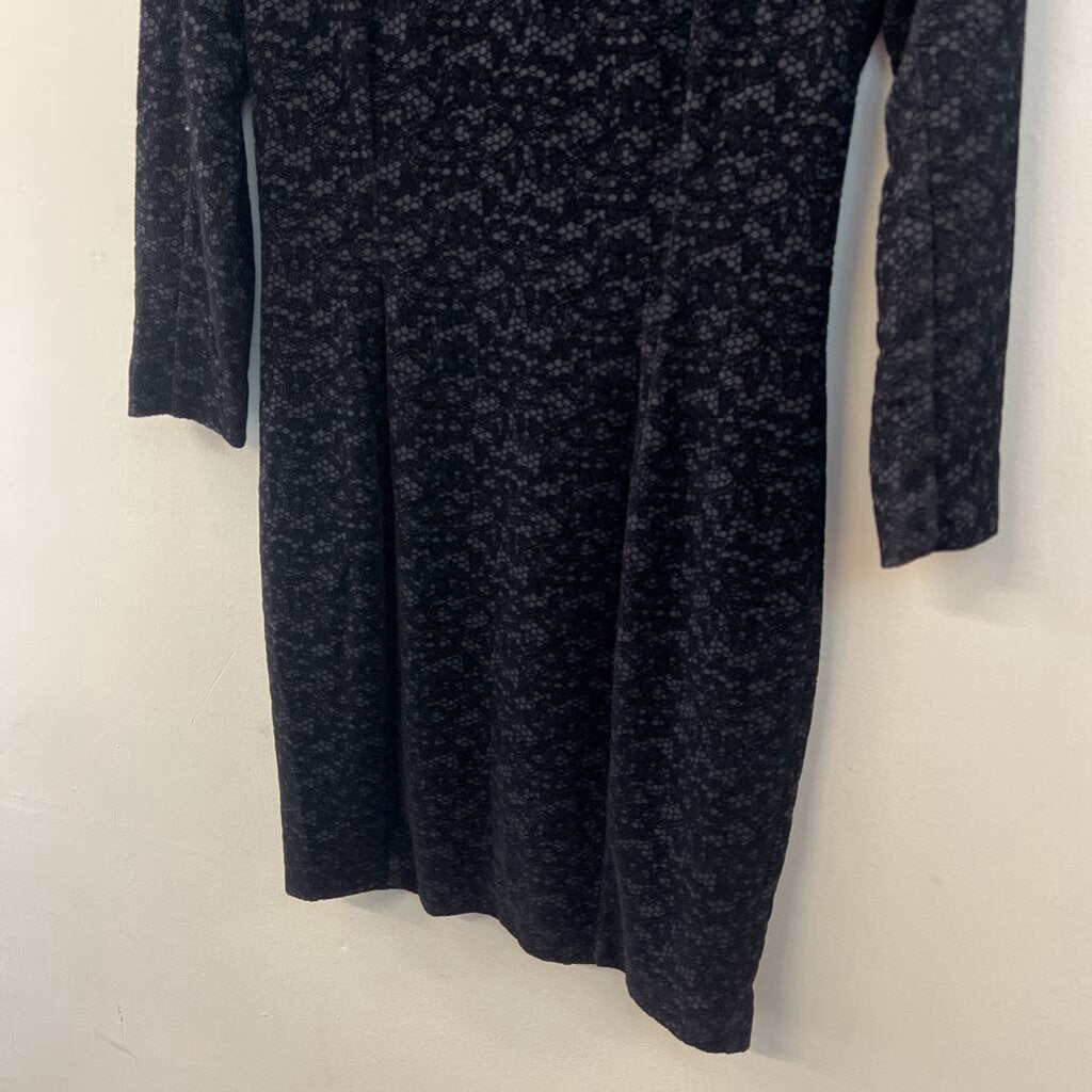 French Connection Black Velvet Lace Long Sleeve Dress 8