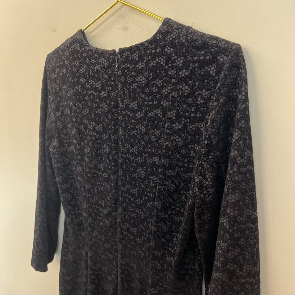 French Connection Black Velvet Lace Long Sleeve Dress 8