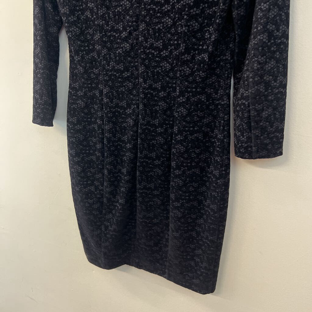 French Connection Black Velvet Lace Long Sleeve Dress 8