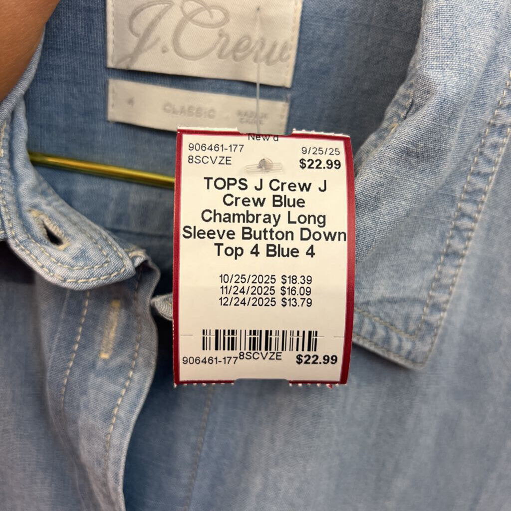 J Crew Blue Chambray Long Sleeve Button Down Top 4