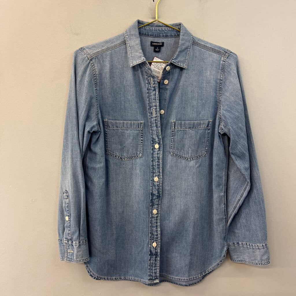 J Crew Blue Chambray Long Sleeve Button Down Top 4