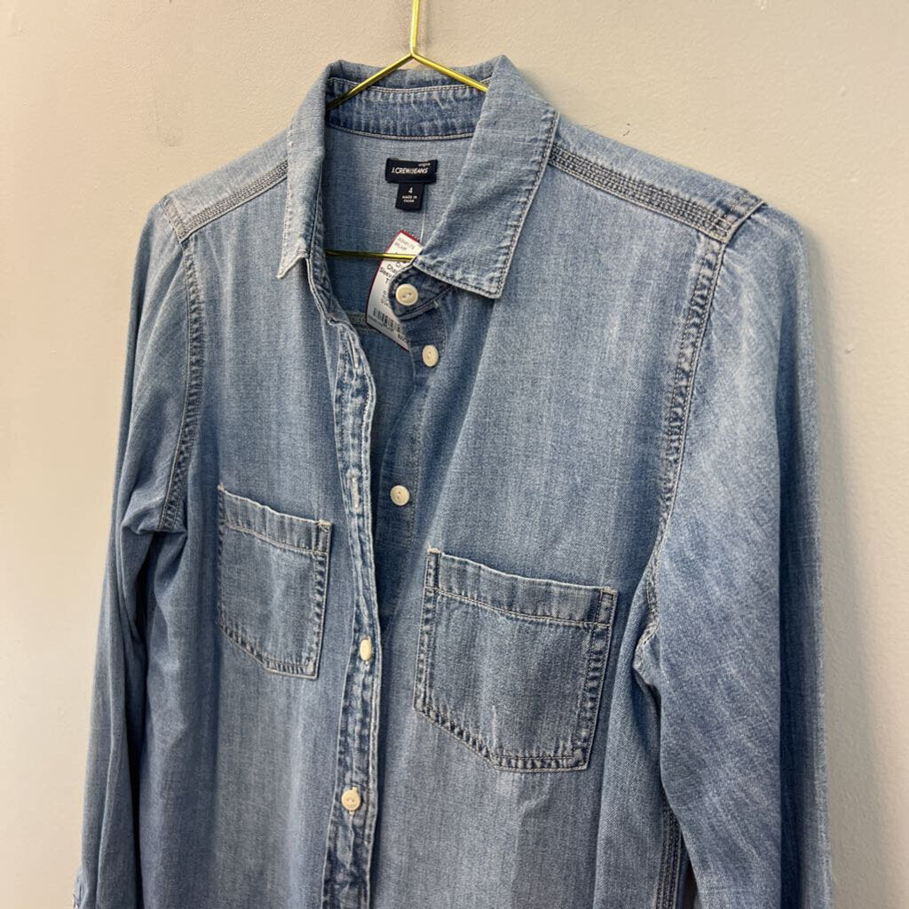 J Crew Blue Chambray Long Sleeve Button Down Top 4