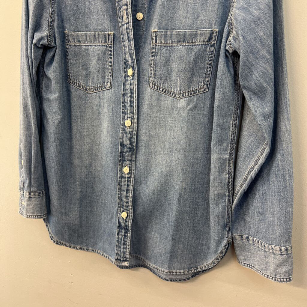 J Crew Blue Chambray Long Sleeve Button Down Top 4