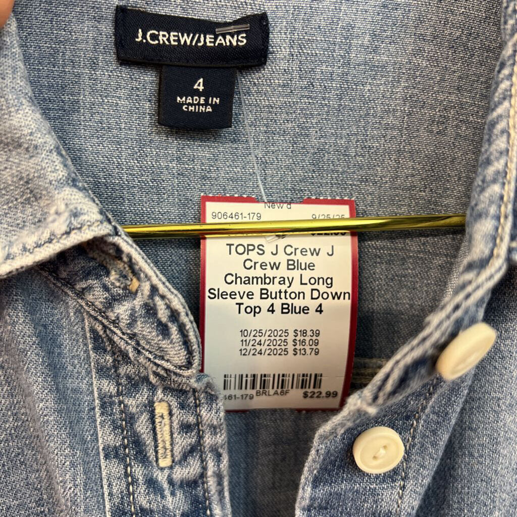 J Crew Blue Chambray Long Sleeve Button Down Top 4