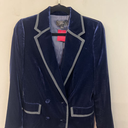 J Crew Blue Velvet Black Trim Blazer Jacket 2