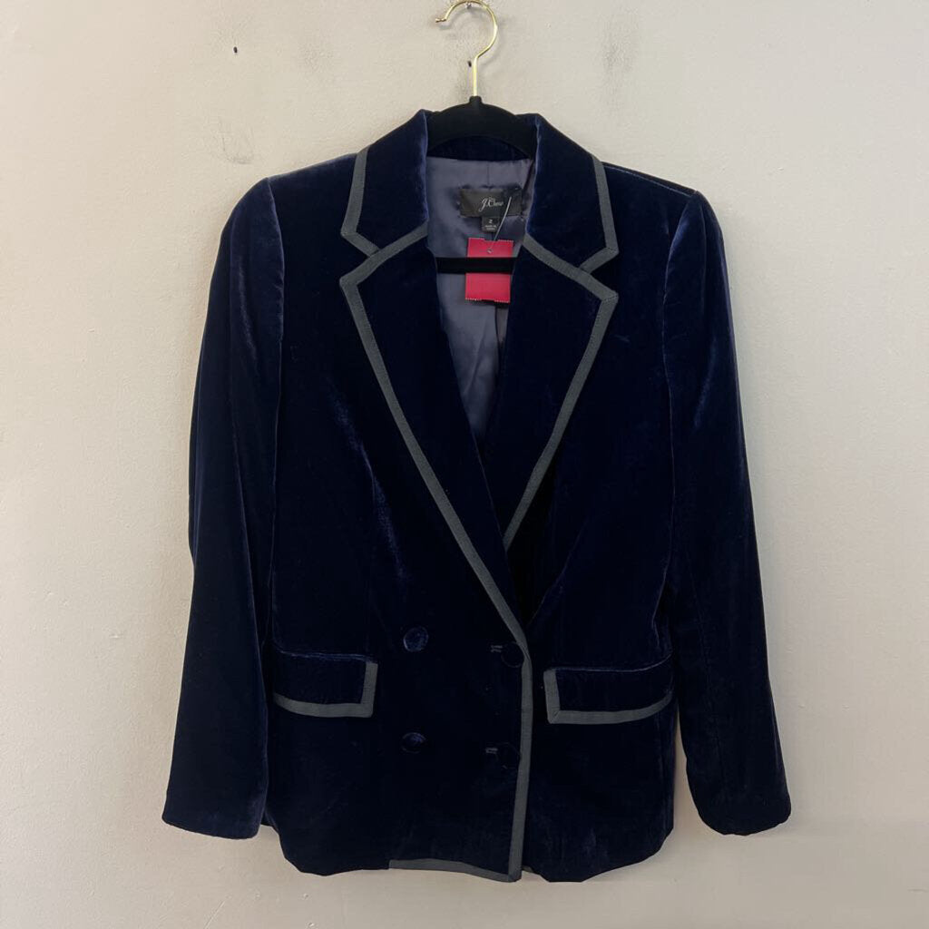 J Crew Blue Velvet Black Trim Blazer Jacket 2