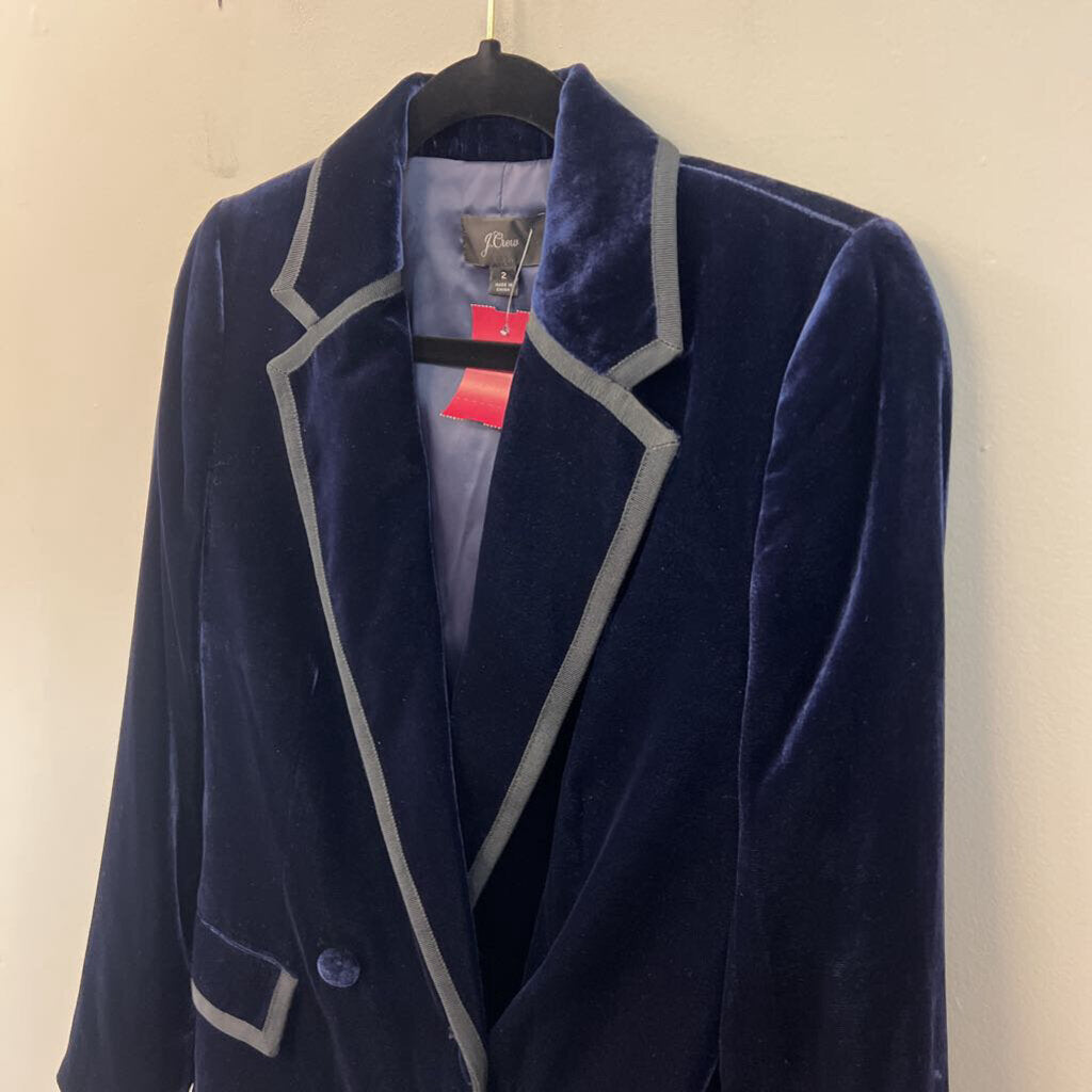 J Crew Blue Velvet Black Trim Blazer Jacket 2