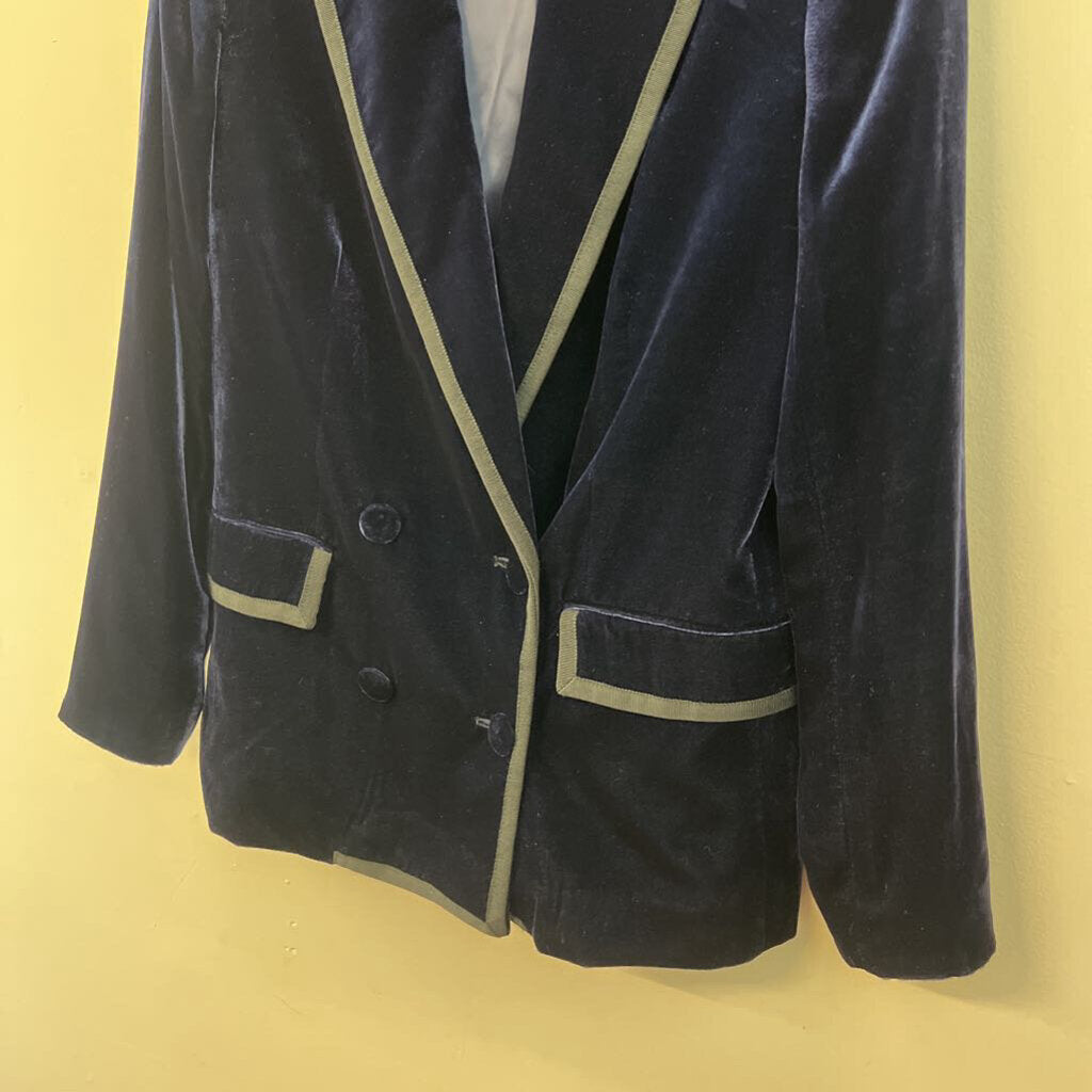 J Crew Blue Velvet Black Trim Blazer Jacket 2