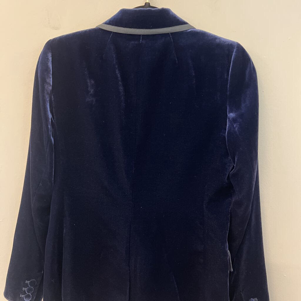 J Crew Blue Velvet Black Trim Blazer Jacket 2