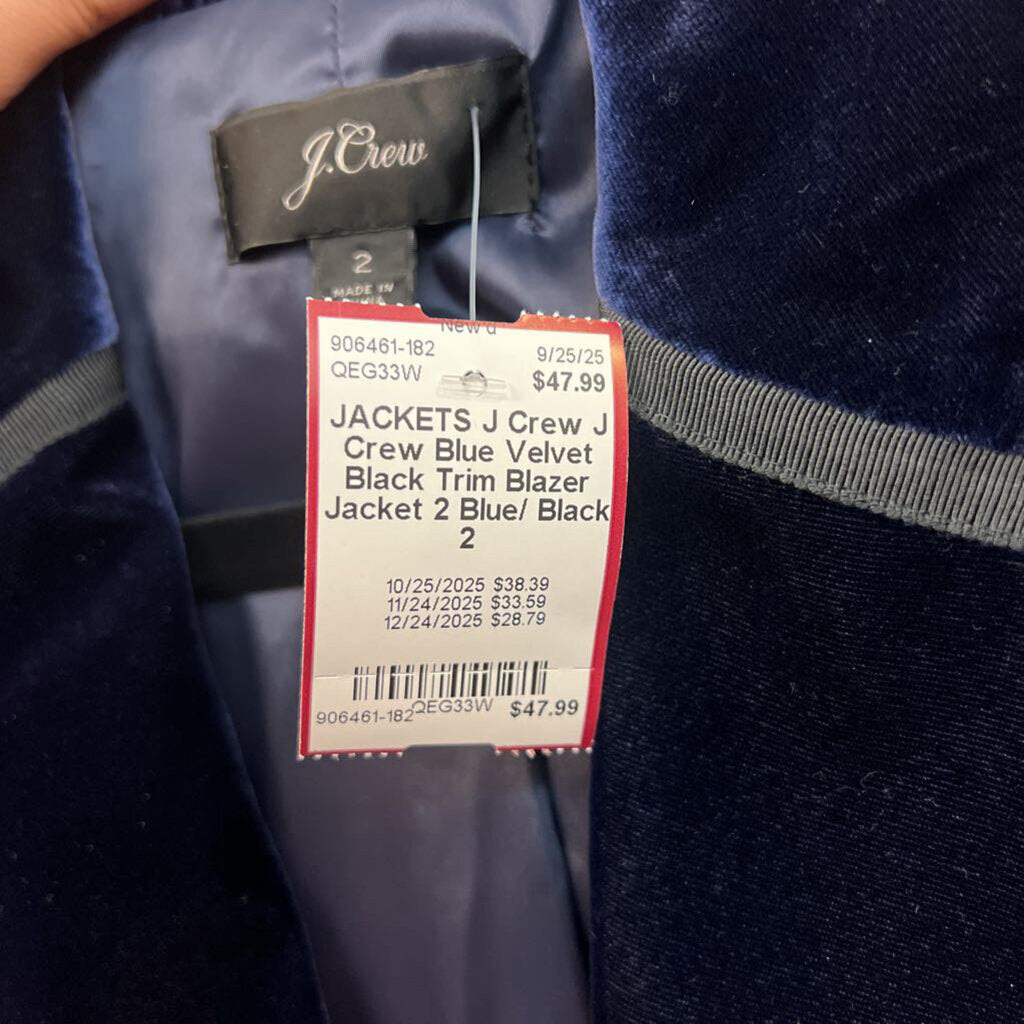 J Crew Blue Velvet Black Trim Blazer Jacket 2