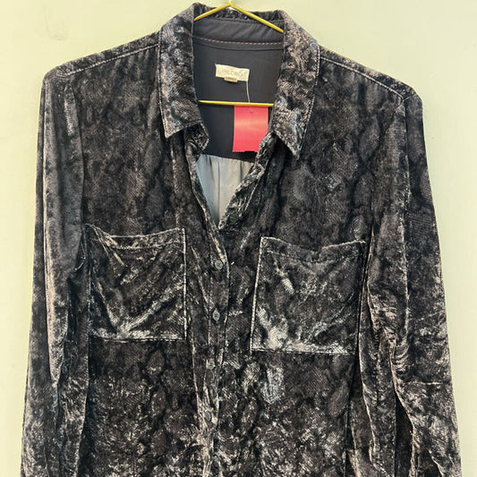 Pilcro Grey Velvet Snakeskin Print Long Sleeve Button Down Top Small Petite