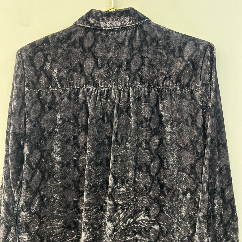 Pilcro Grey Velvet Snakeskin Print Long Sleeve Button Down Top Small Petite