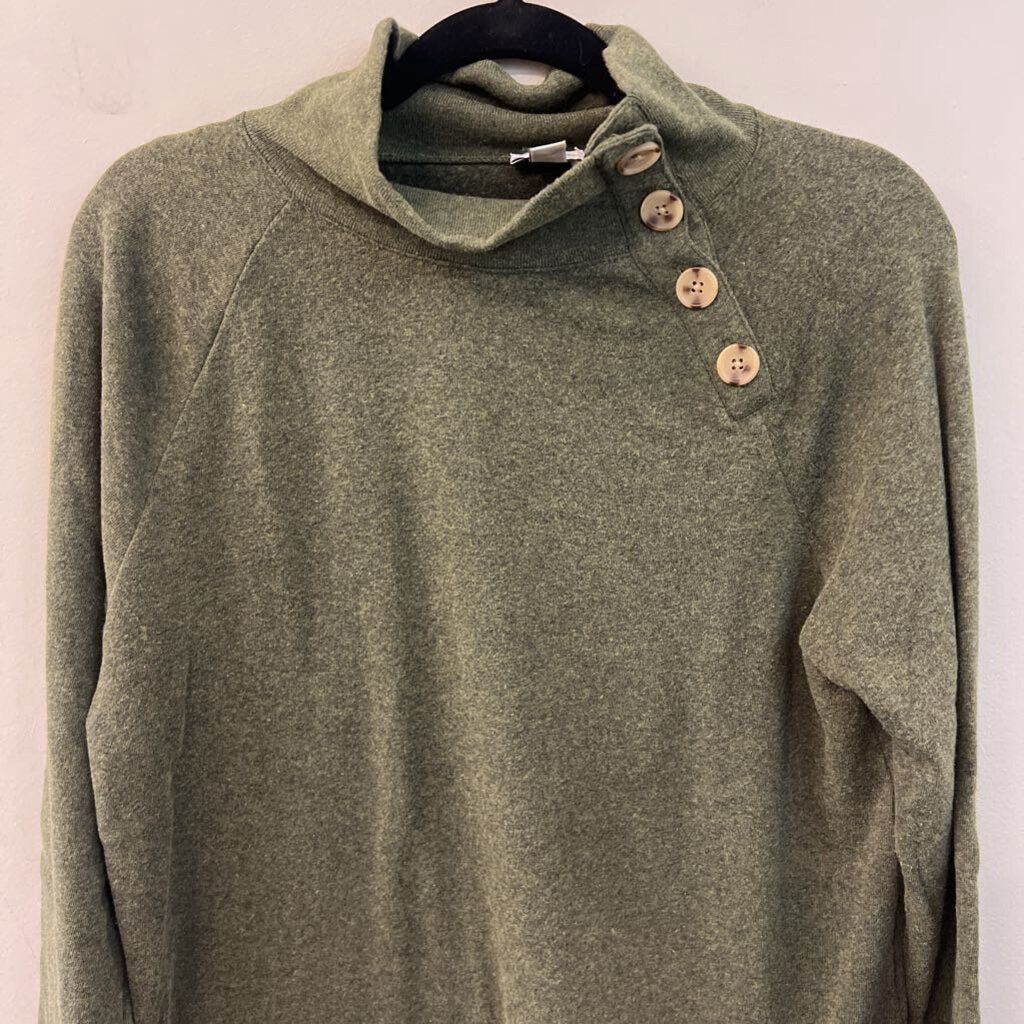 J Crew Green Button Mock Neck Long Sleeve Sweater Top Small