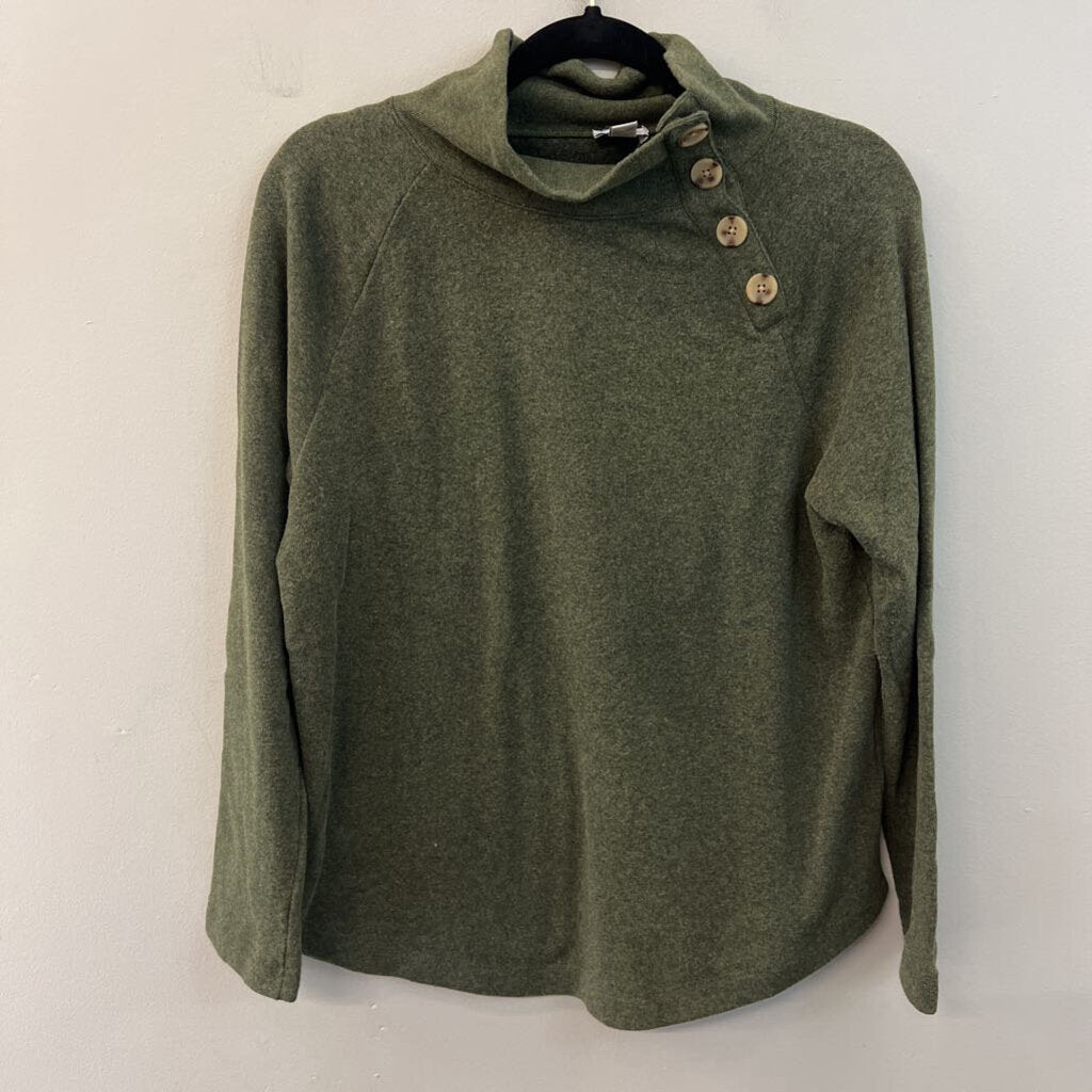J Crew Green Button Mock Neck Long Sleeve Sweater Top Small