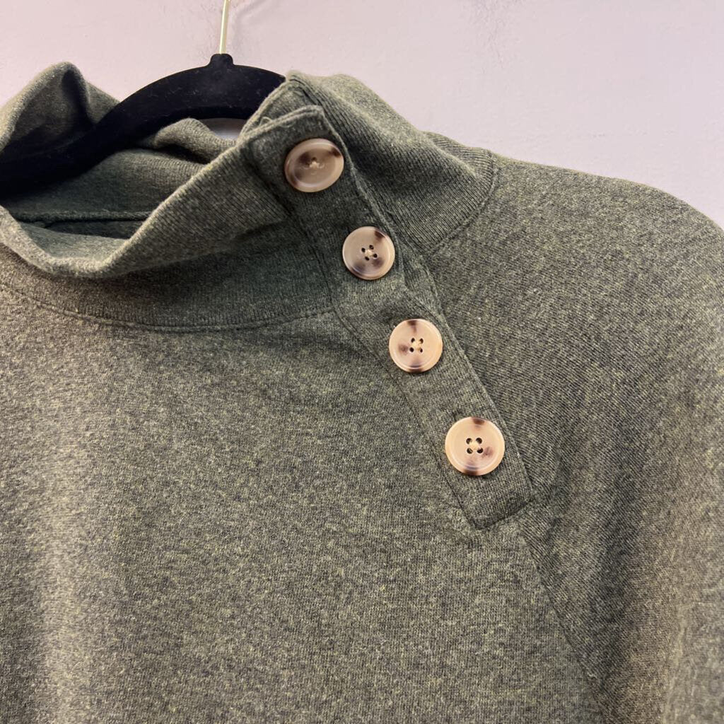 J Crew Green Button Mock Neck Long Sleeve Sweater Top Small