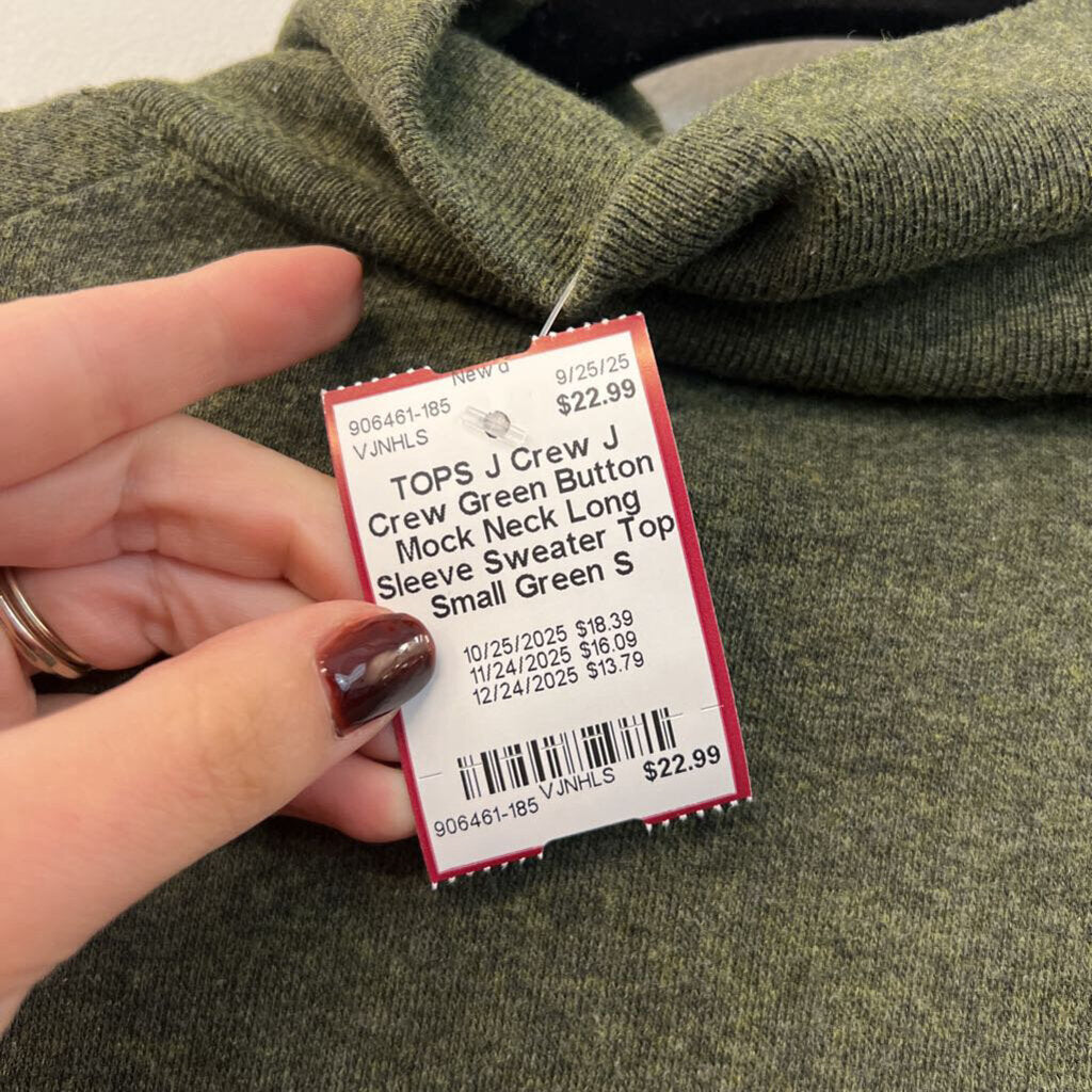 J Crew Green Button Mock Neck Long Sleeve Sweater Top Small
