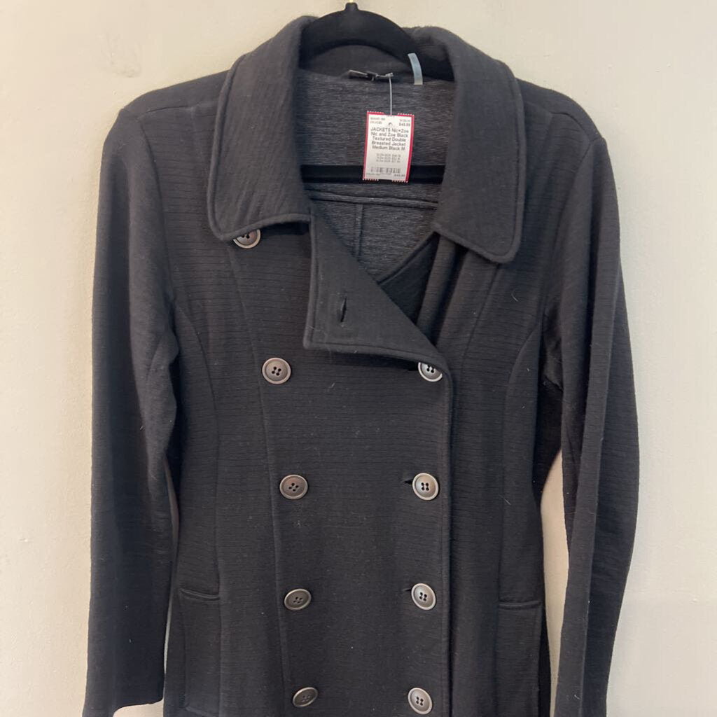 Nic and Zoe Black Textured Double Breasted Jacket Medium