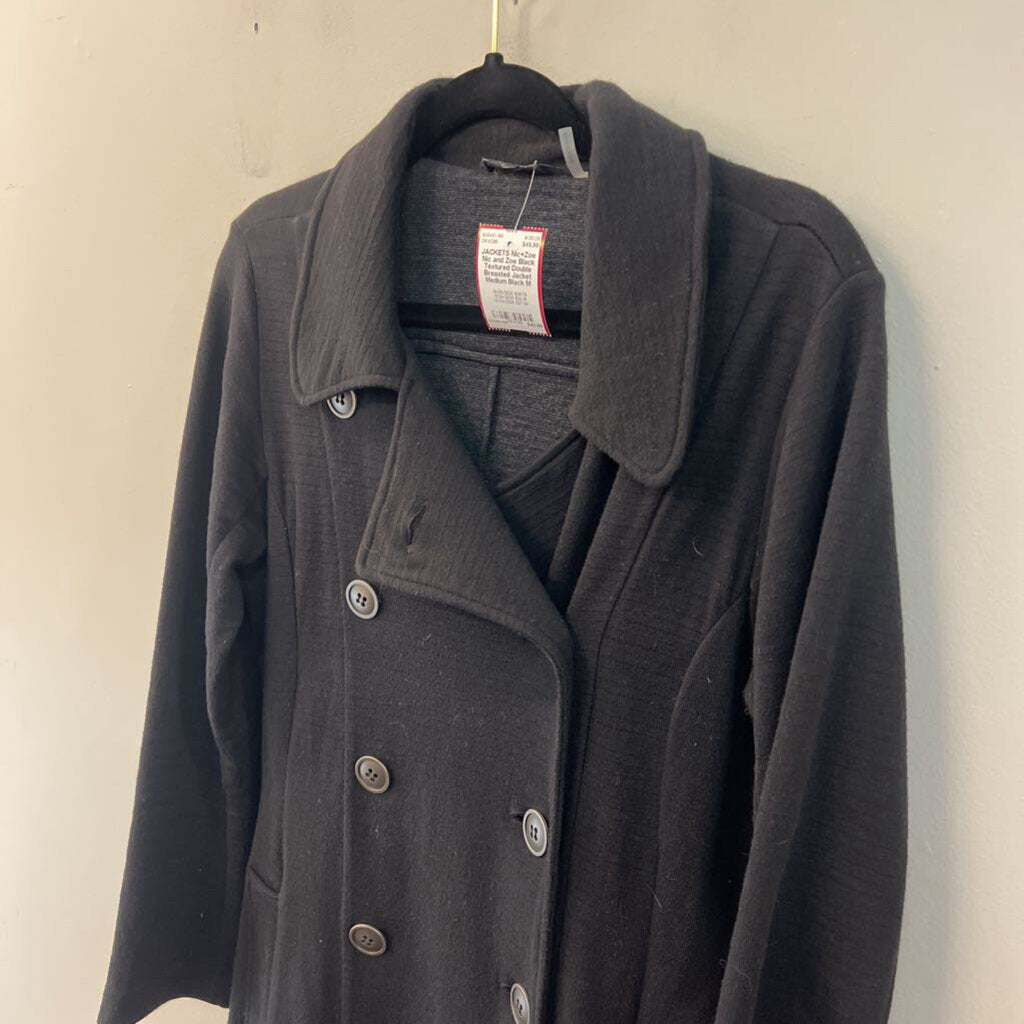 Nic and Zoe Black Textured Double Breasted Jacket Medium
