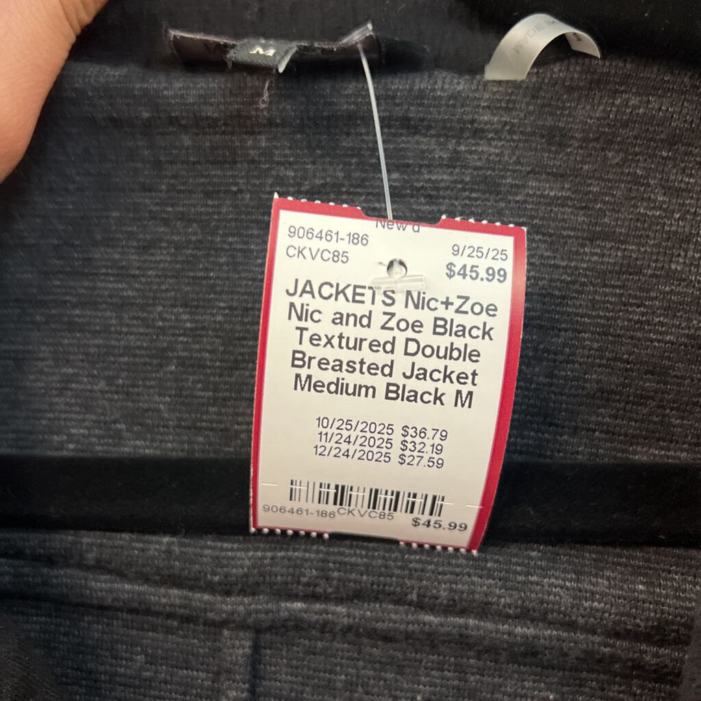 Nic and Zoe Black Textured Double Breasted Jacket Medium