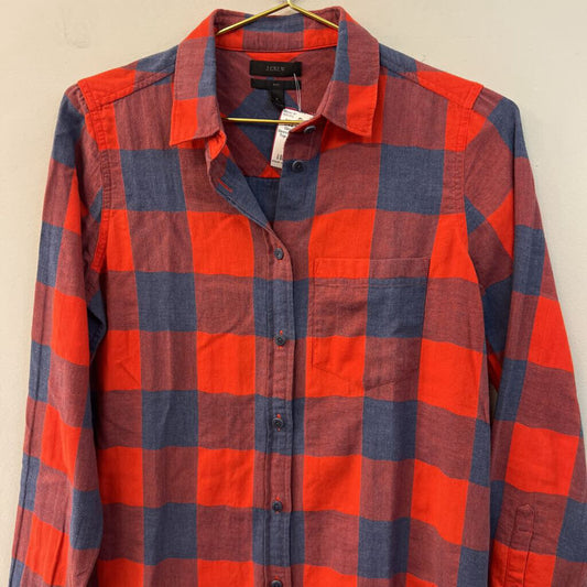 J Crew Red/ Blue Gingham Long Sleeve Button Down Top 2