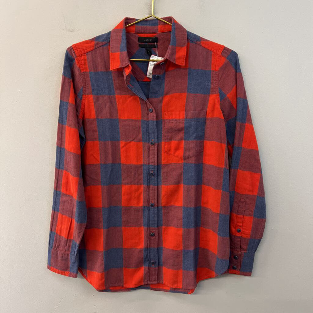J Crew Red/ Blue Gingham Long Sleeve Button Down Top 2