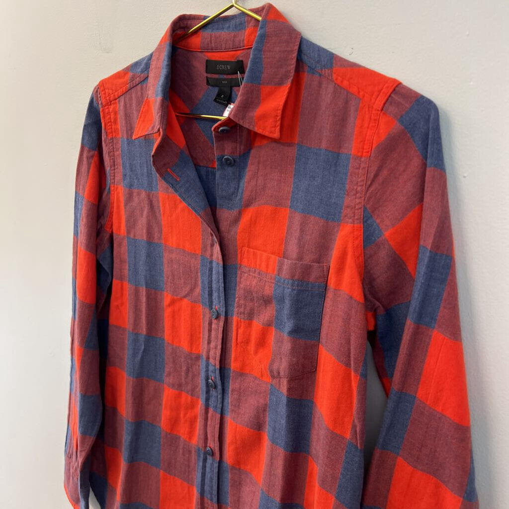 J Crew Red/ Blue Gingham Long Sleeve Button Down Top 2