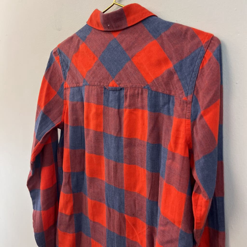 J Crew Red/ Blue Gingham Long Sleeve Button Down Top 2