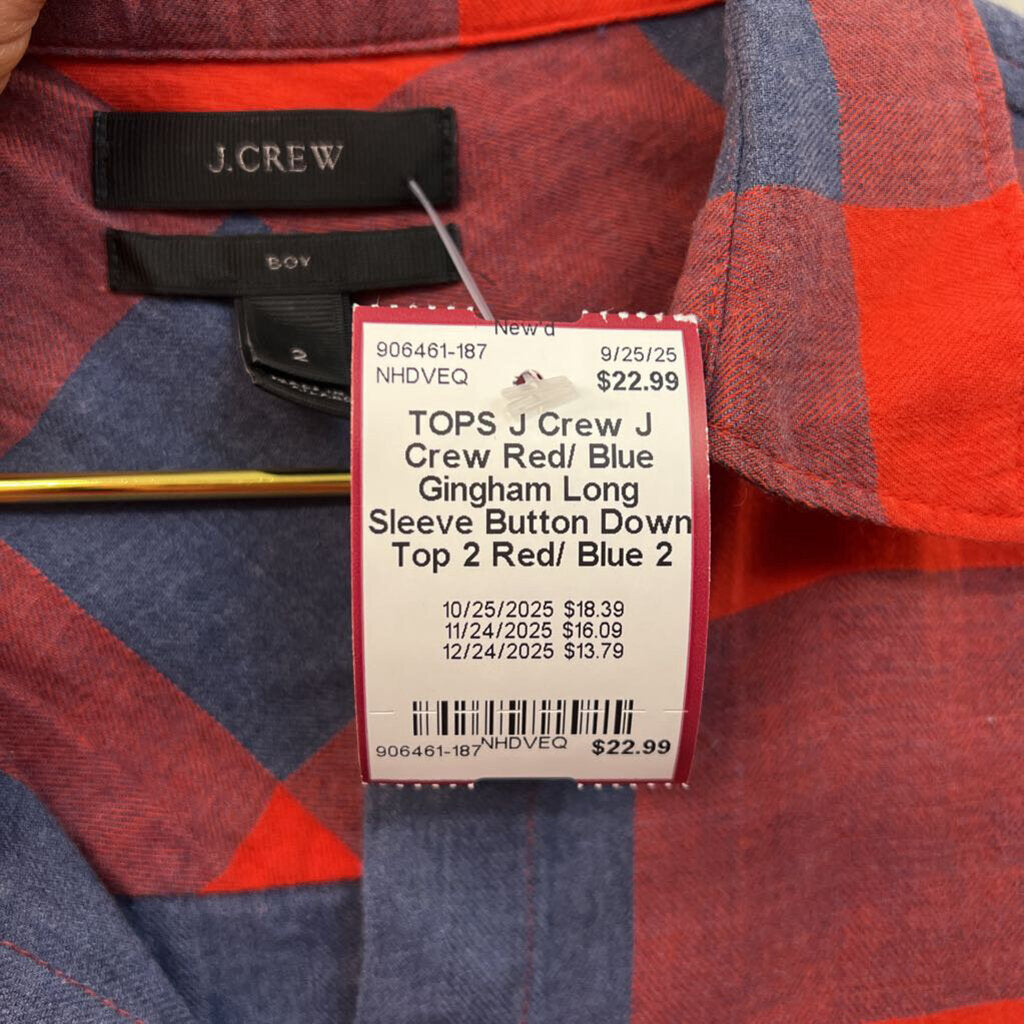 J Crew Red/ Blue Gingham Long Sleeve Button Down Top 2