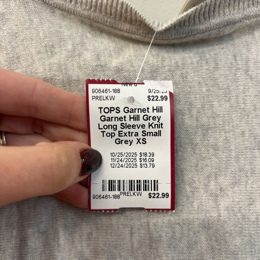 Garnet Hill Grey Long Sleeve Knit Top Extra Small