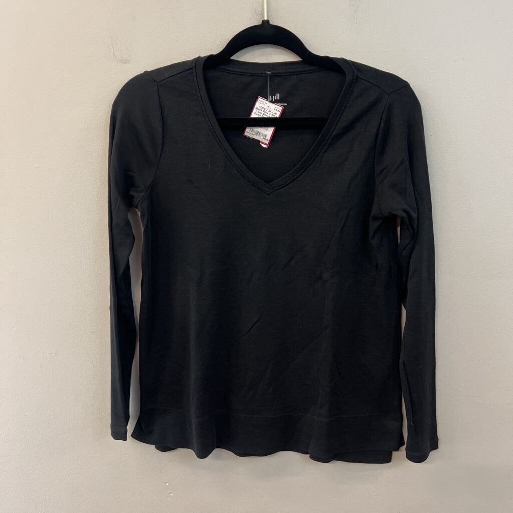 J Jill Black Pima V Neck Long Sleeve Top Extra Small Petite