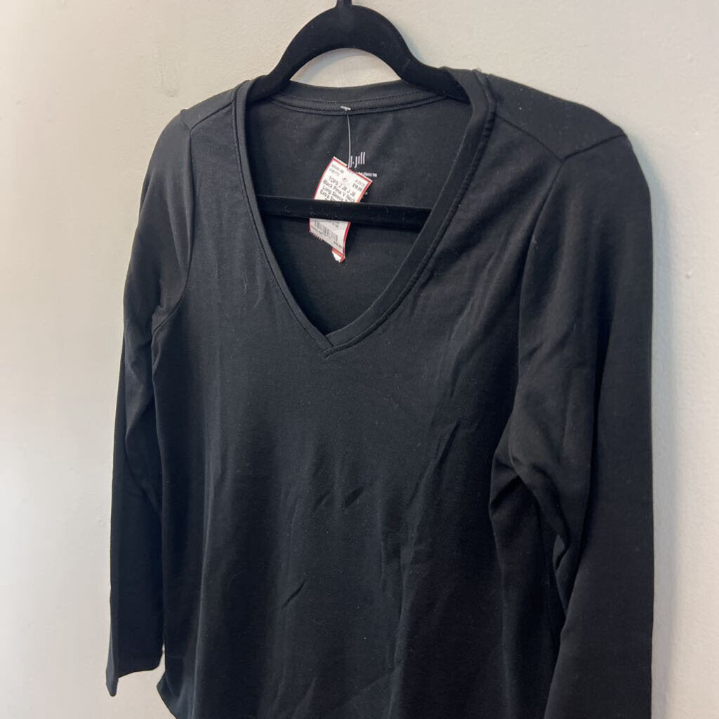 J Jill Black Pima V Neck Long Sleeve Top Extra Small Petite
