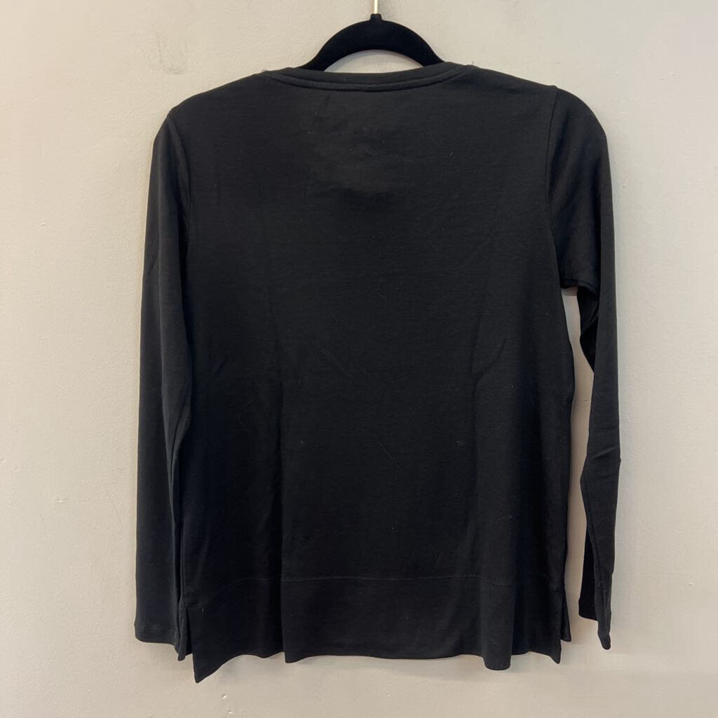 J Jill Black Pima V Neck Long Sleeve Top Extra Small Petite