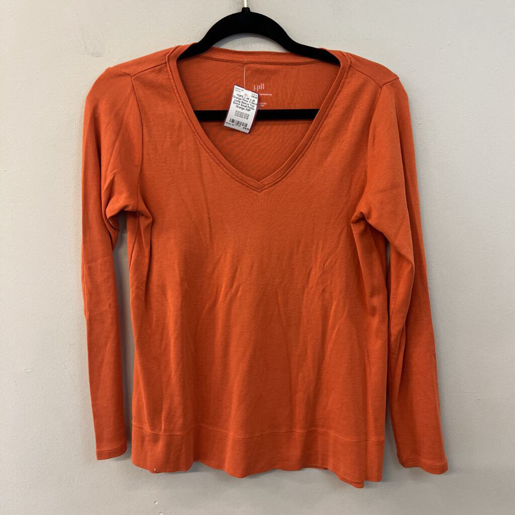 J Jill Orange Pima V Neck Long Sleeve Top Extra Small Petite
