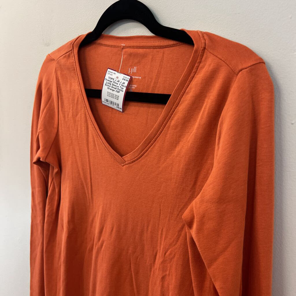 J Jill Orange Pima V Neck Long Sleeve Top Extra Small Petite