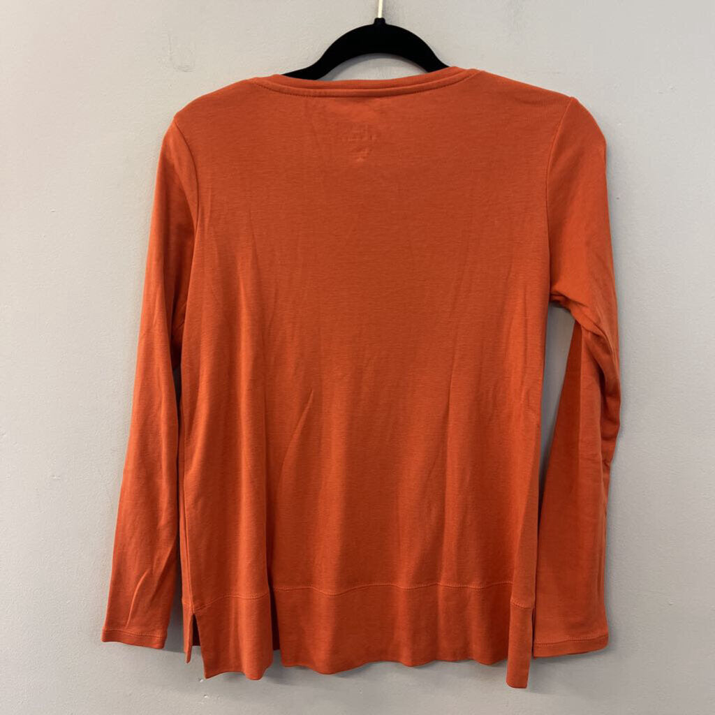 J Jill Orange Pima V Neck Long Sleeve Top Extra Small Petite